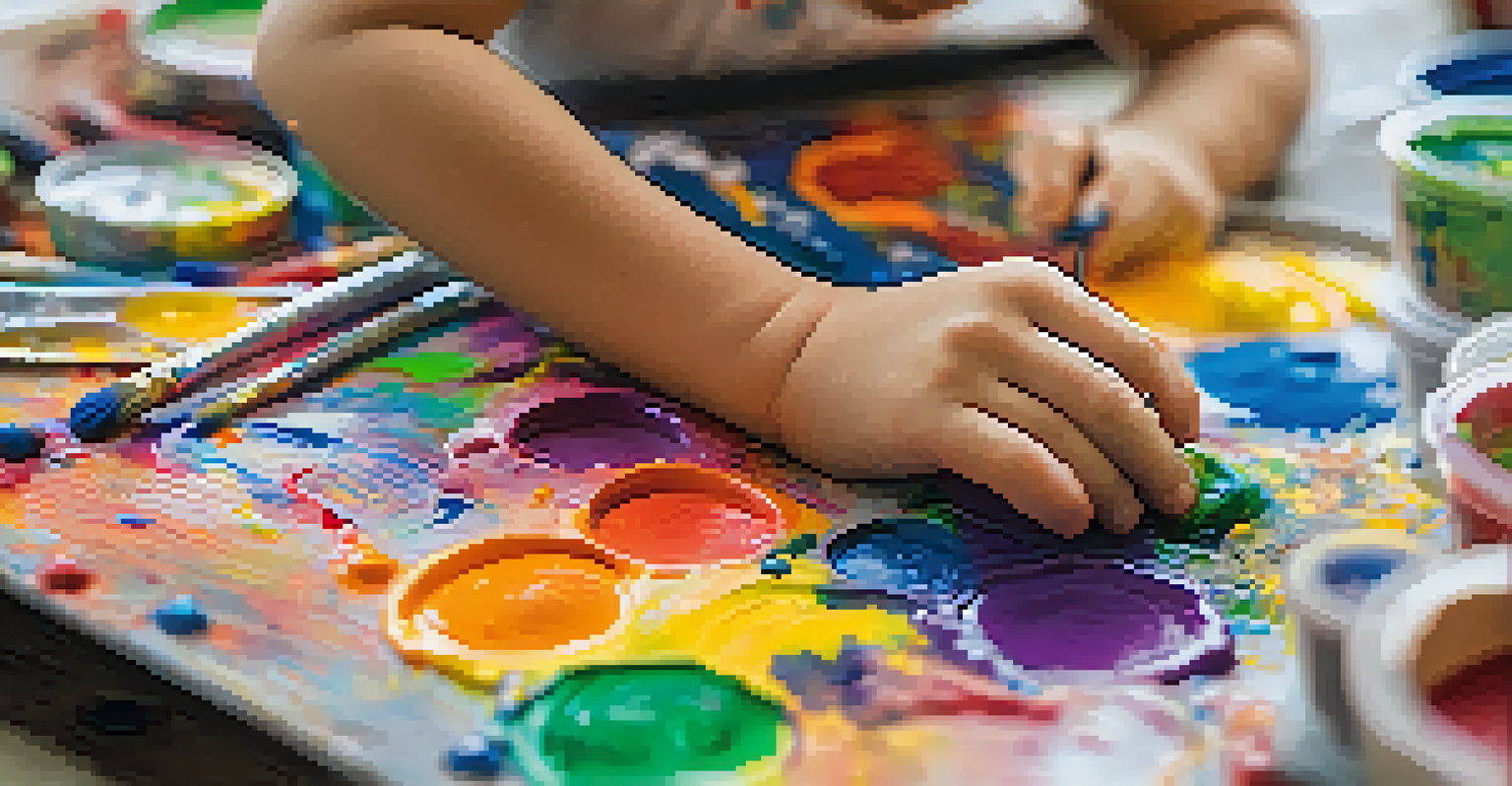 A close-up of a child's hands engaged in an art project, showcasing creativity and the use of colorful materials.