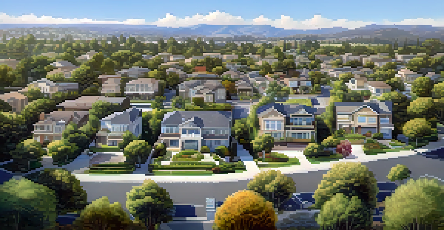 A scenic view of Cupertino, California, featuring modern homes and parks under a sunny sky.