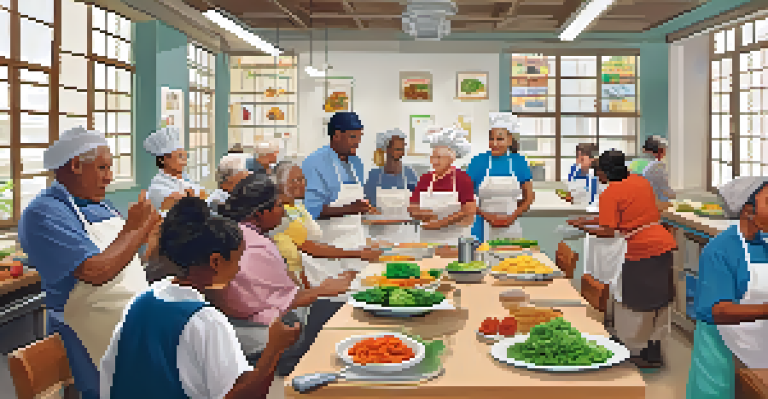 A workshop in a community center where seniors learn to cook healthy meals with a chef.