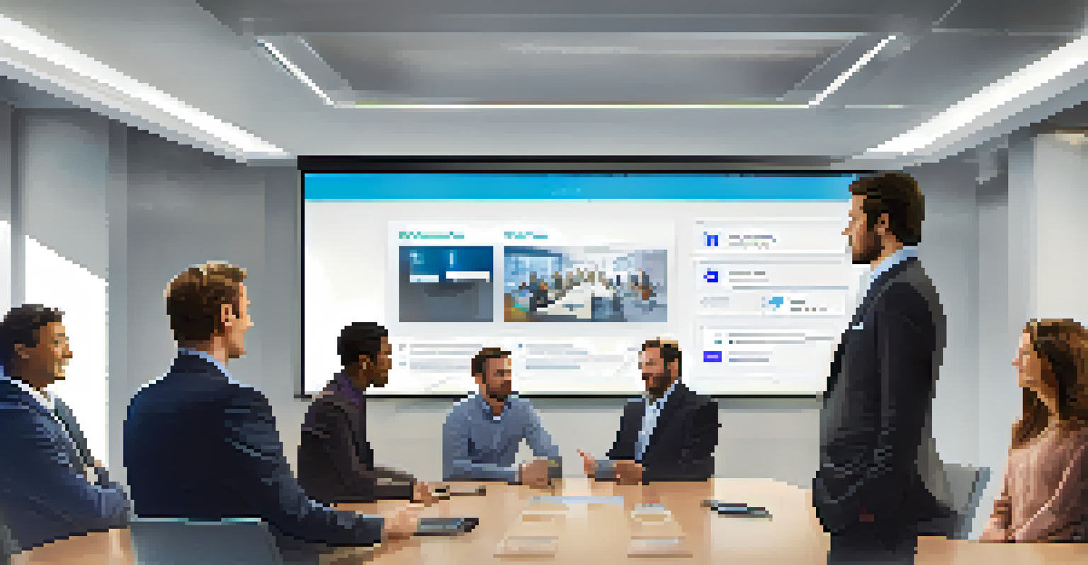 A startup founder passionately presenting a tech prototype to investors in a modern conference room with a large display screen.