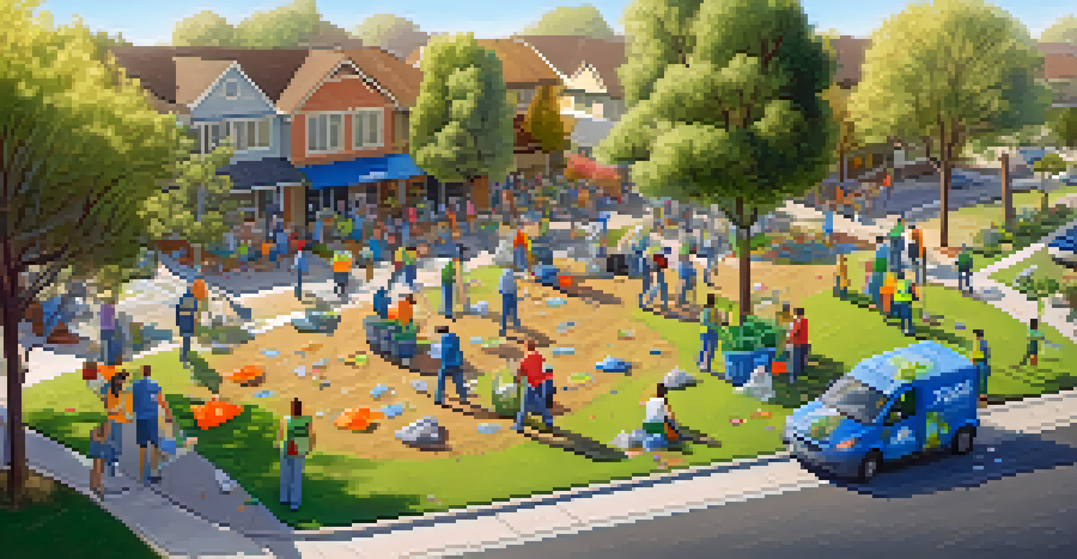Aerial view of volunteers participating in a neighborhood clean-up event in a park, showcasing teamwork and community spirit.