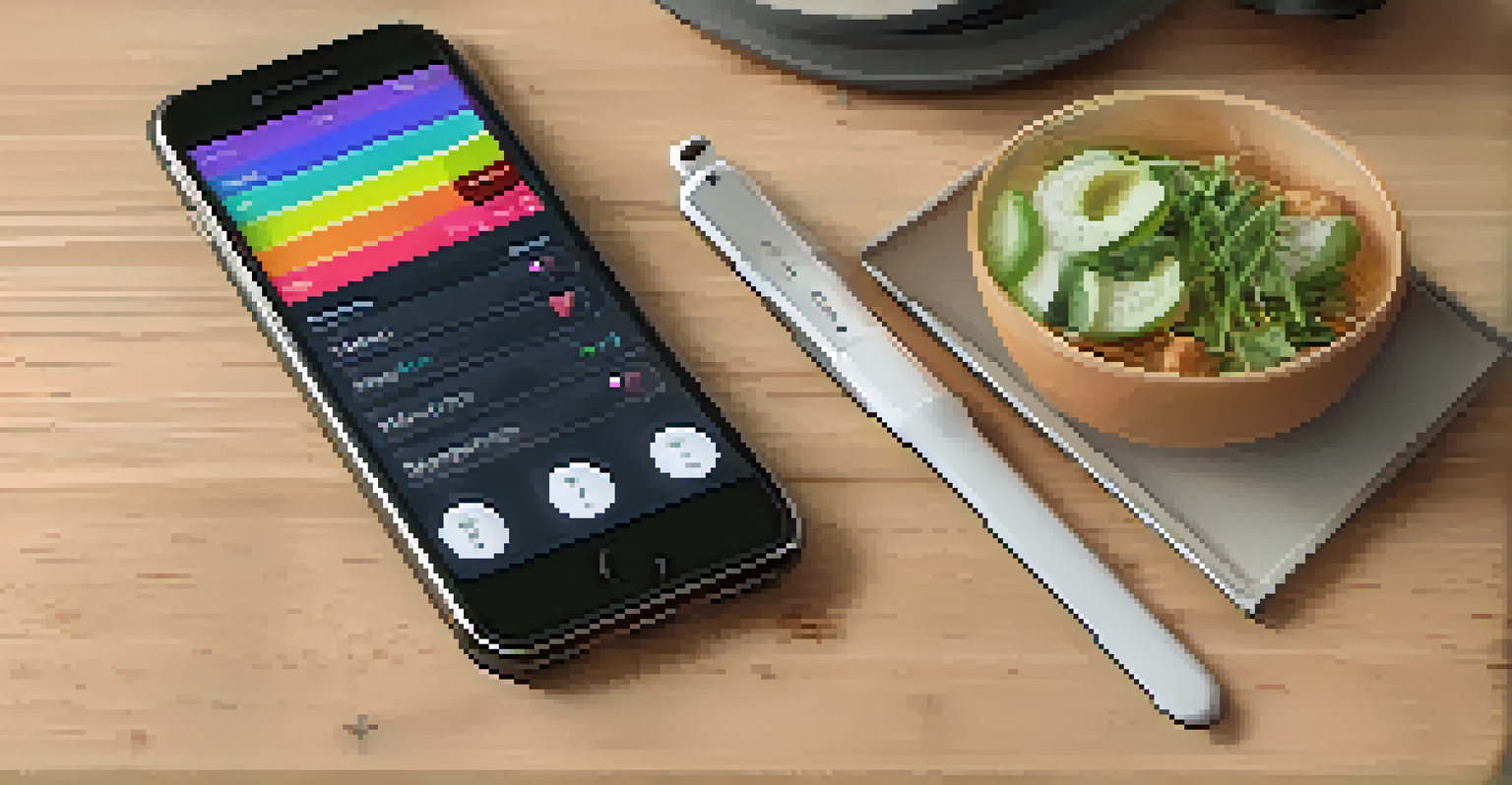 A smartphone displaying the Health app interface with various metrics, placed on a wooden table with soft lighting.