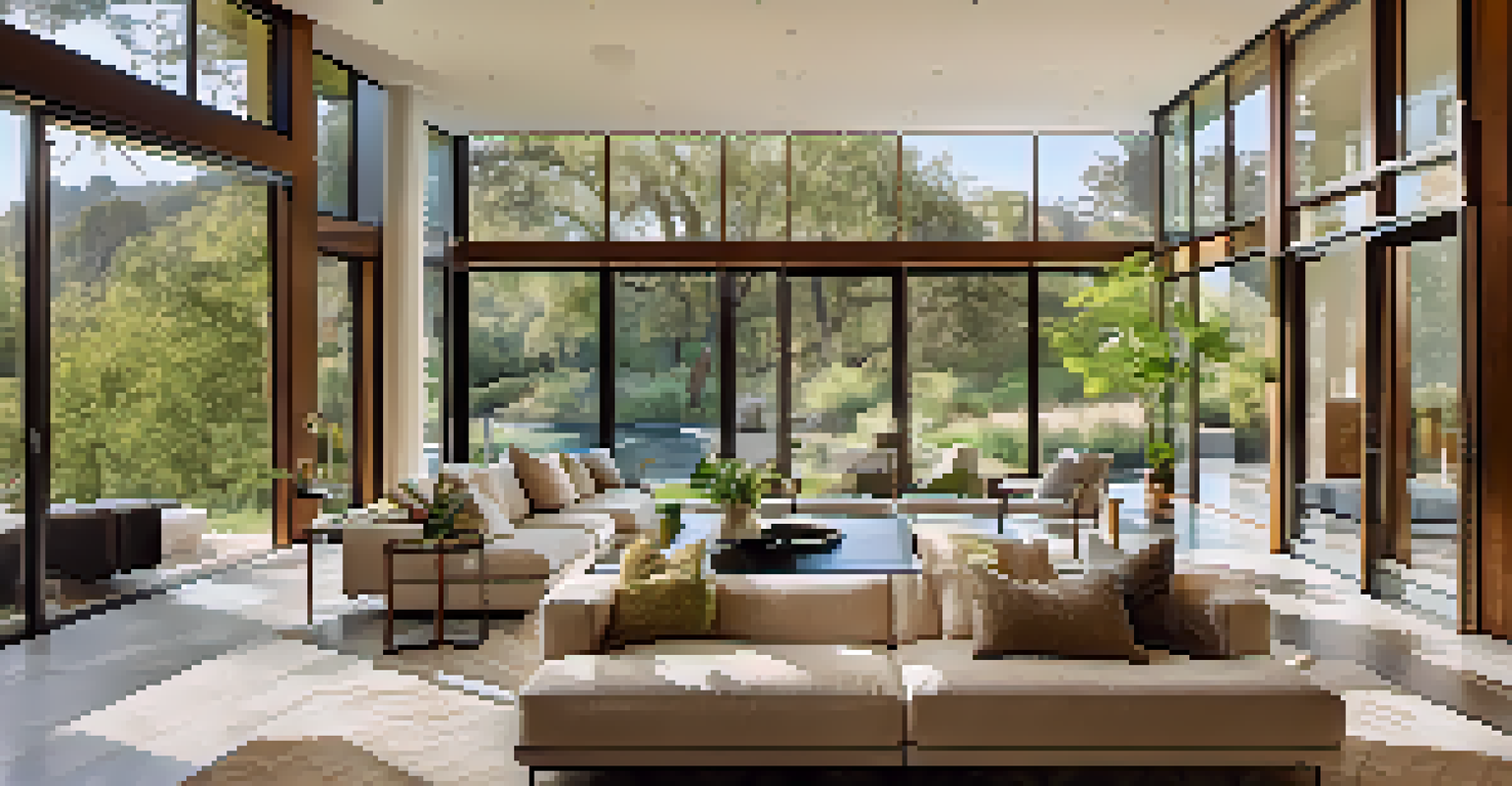 The interior of a luxury home in Cupertino, displaying a bright open-concept living space with modern furniture and a view of the outdoors.