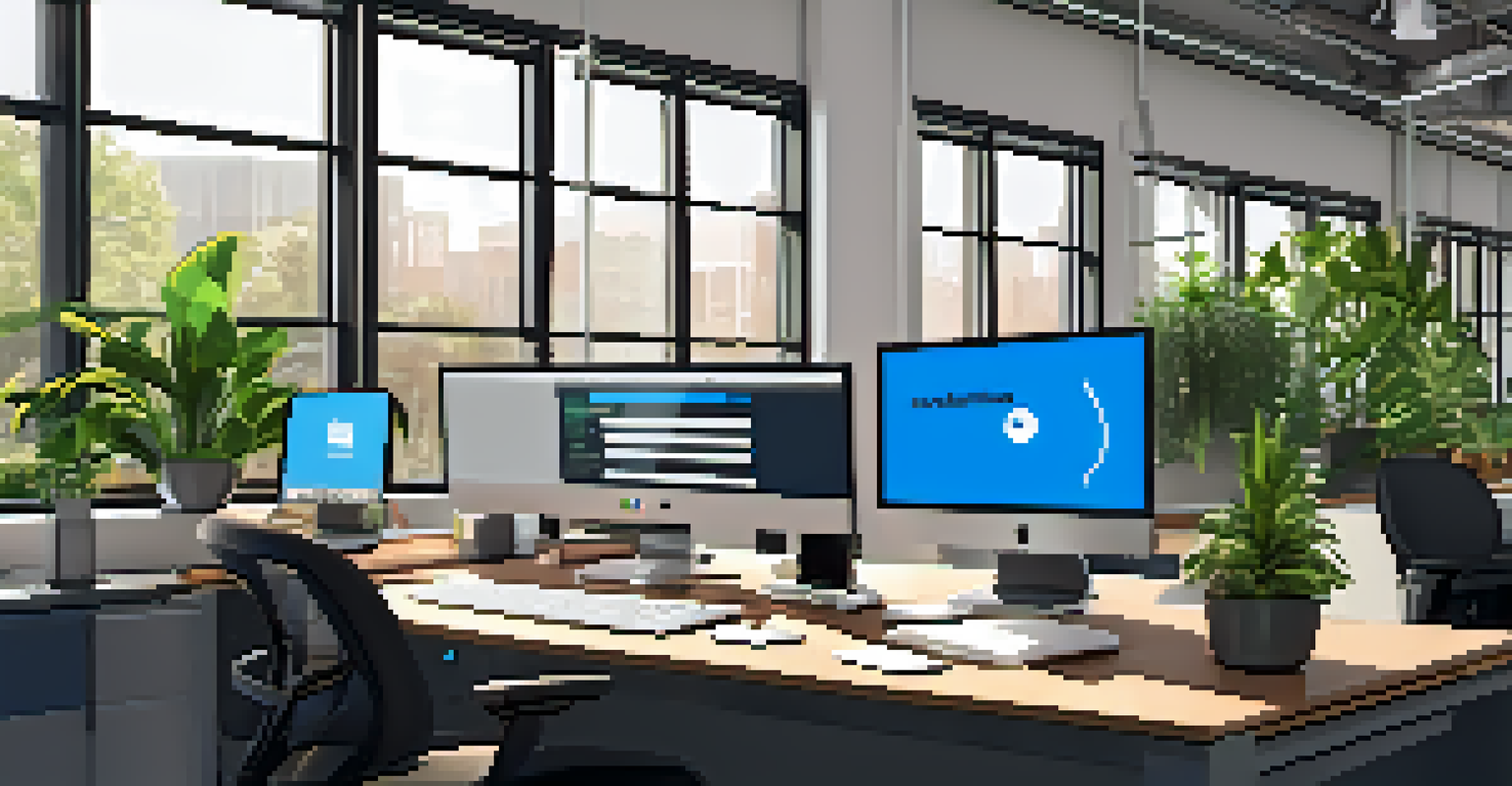 An office workspace designed for inclusivity, featuring assistive technology for employees with disabilities.