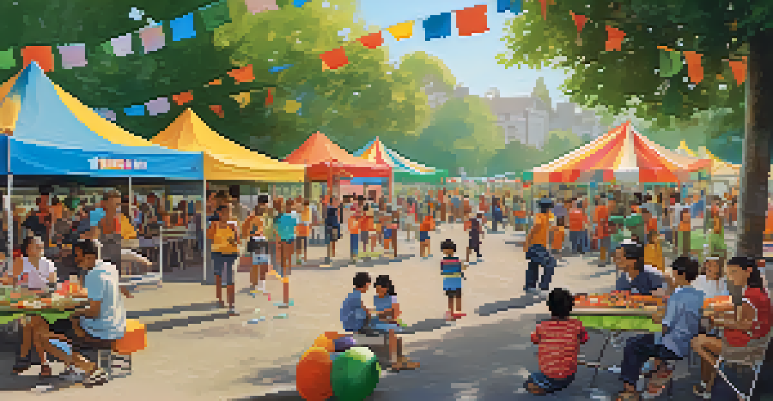 A lively community sports festival in a park with families enjoying activities, showcasing a sense of togetherness and inclusivity.