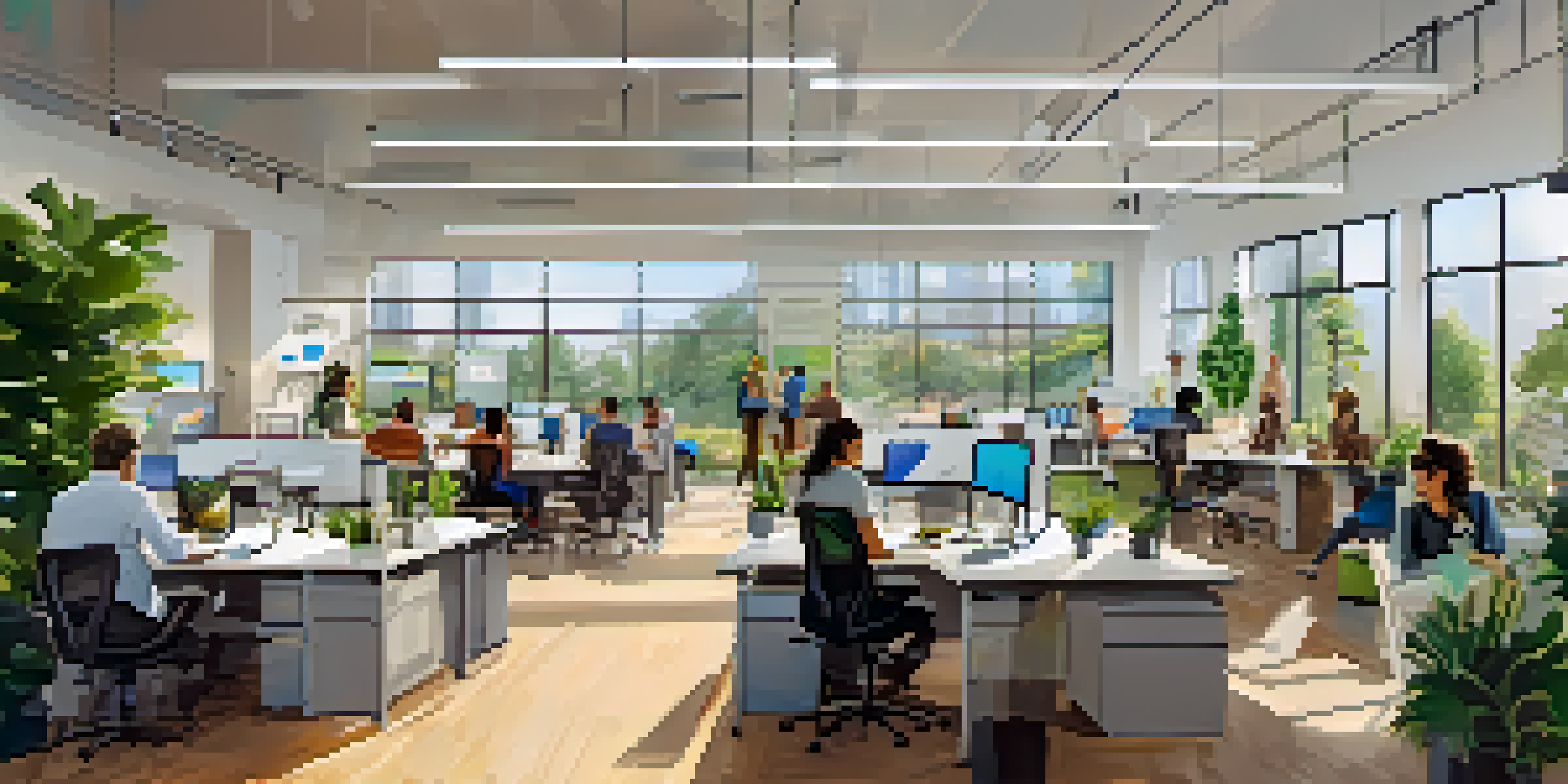 A lively incubator space in Cupertino with entrepreneurs working together, modern tech, and plants.