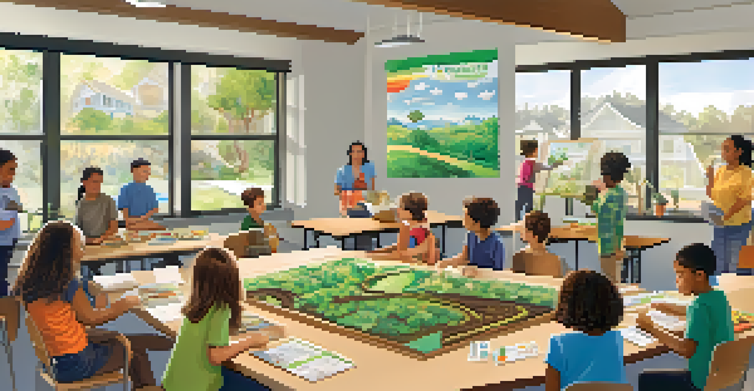 A diverse group of attendees participating in a sustainability workshop in a community center, engaged in activities about composting and recycling.