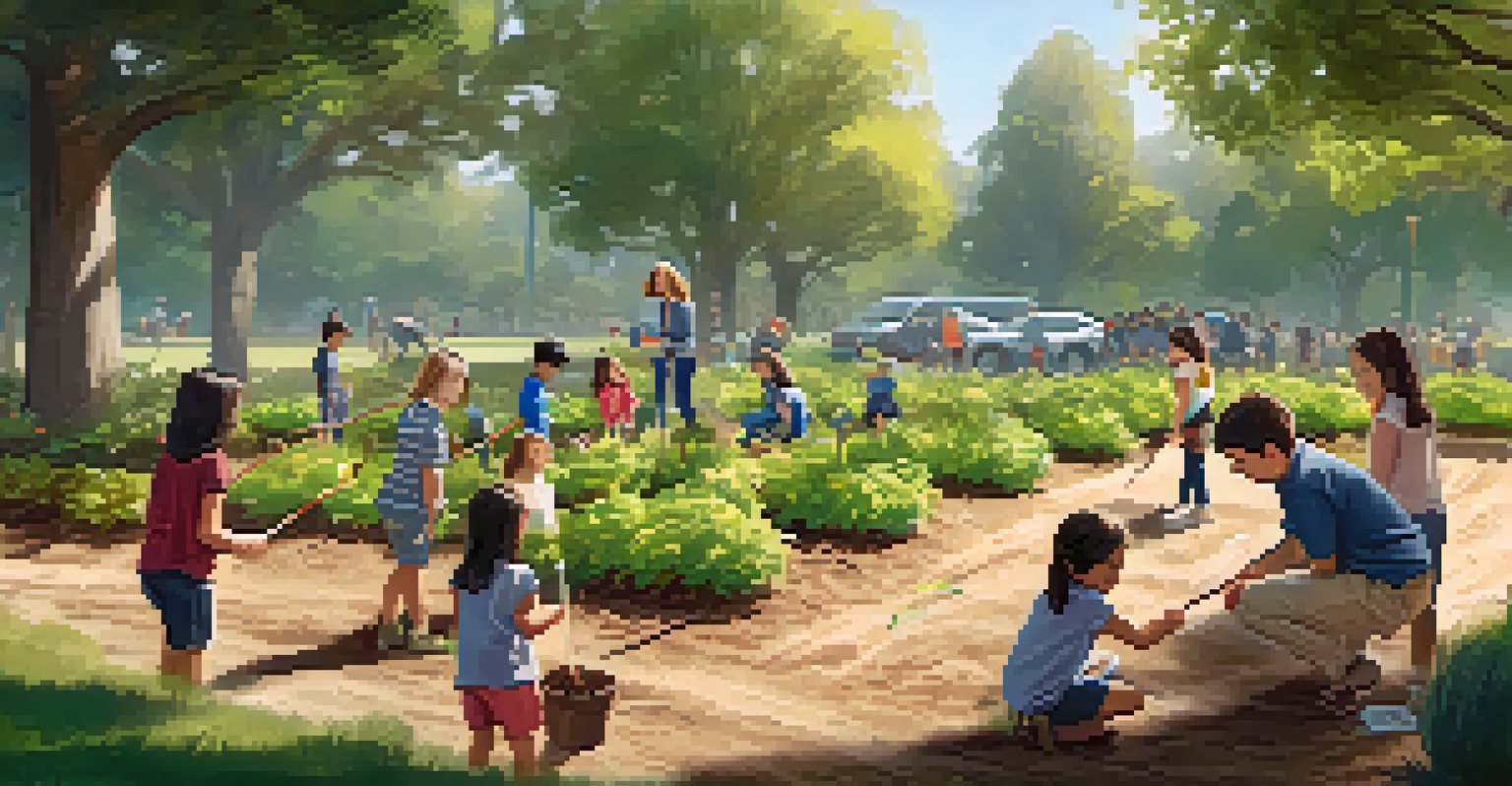 Students of different ages planting trees in a park, showcasing teamwork and a commitment to sustainability.