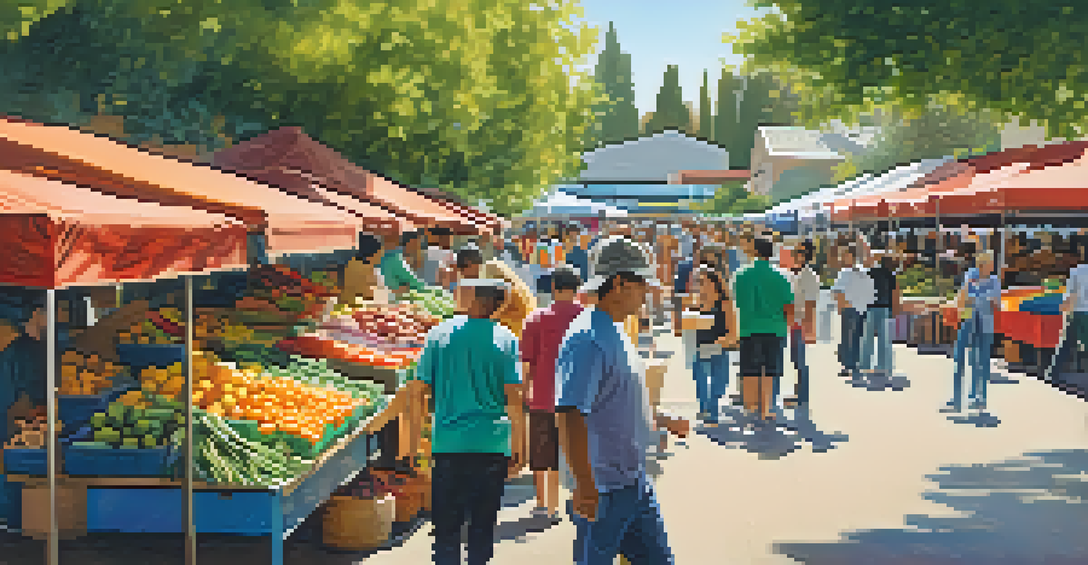 A lively local market in Cupertino with diverse vendors and colorful stalls, showcasing unique products and community interactions.