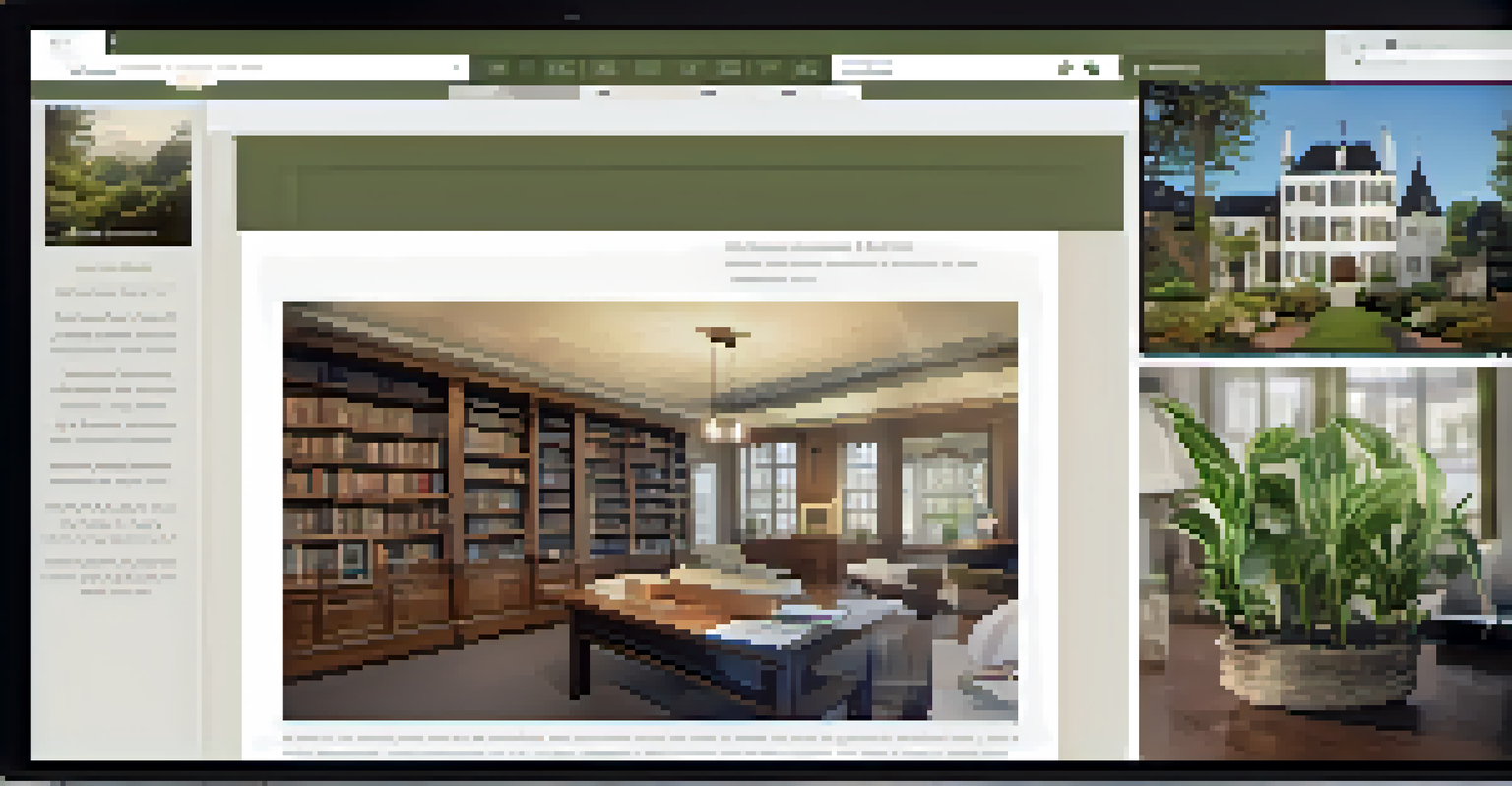 A modern computer screen displaying a digital archive of local history documents in a cozy home office setting.