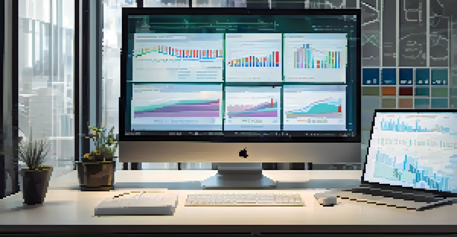 A computer screen showing detailed health data analytics with colorful graphs and charts, in a modern office setting with soft lighting.