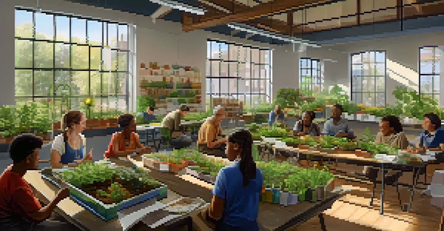 A community gardening workshop with diverse participants learning about urban gardening techniques.