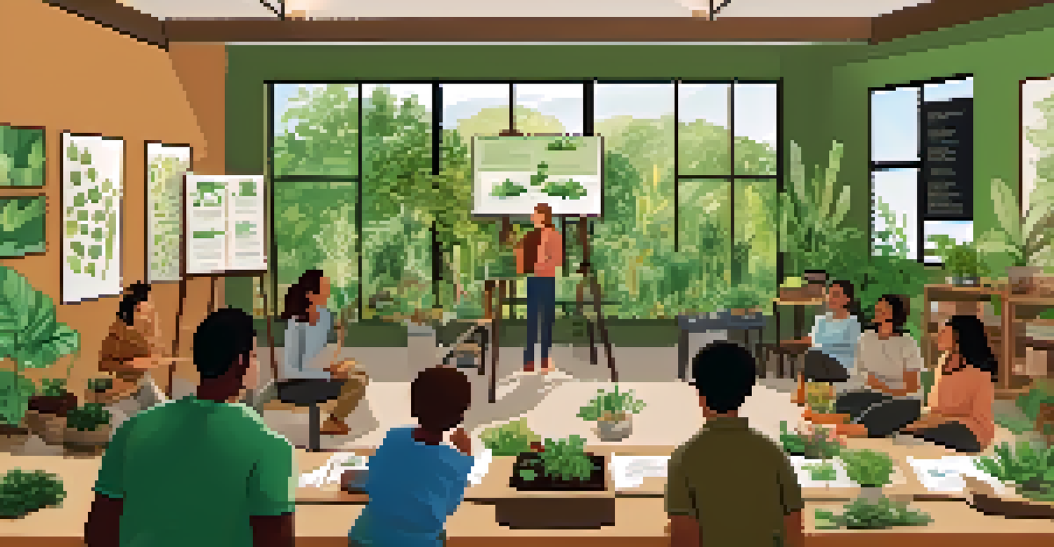 A workshop on sustainable living with a local expert demonstrating composting techniques to an engaged audience.