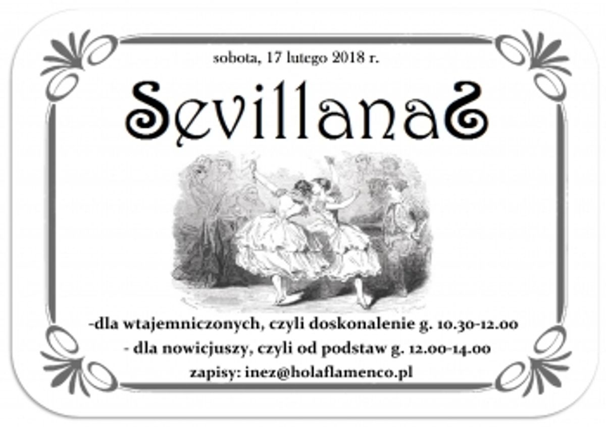 Plakat: Sobotnie warsztaty sevillanas 17 lutego 2018 r.