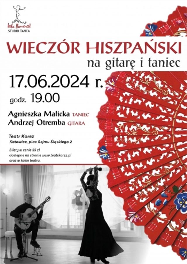 Plakat: WIECZÓR HISZPAŃSKI NA GITARĘ I TANIEC 17.06.2024