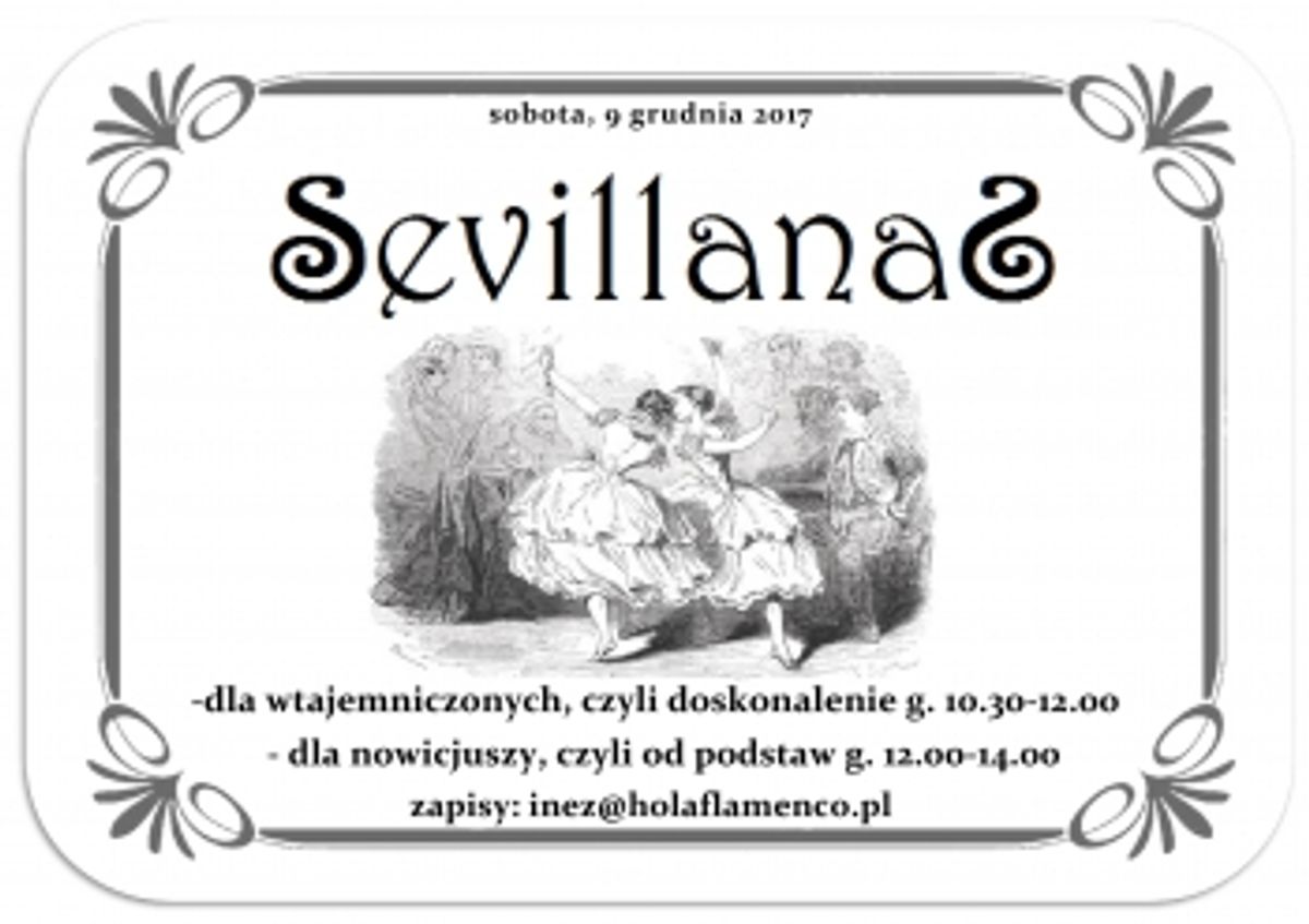 Plakat: Warsztaty sevillanas 9 grudnia 2017 r.