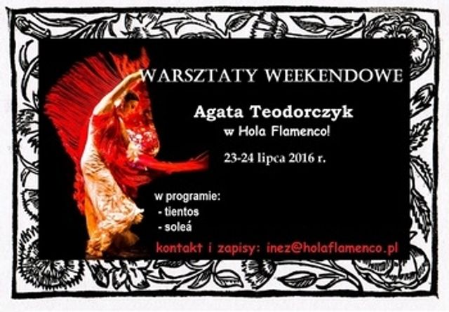 Plakat: Warsztaty z Agatą Teodorczyk 23-24 lipca 2016 r.