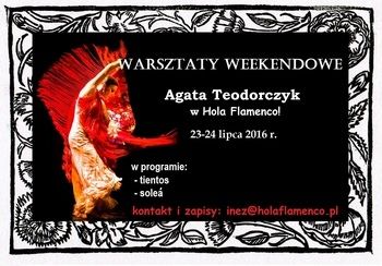 Plakat: Warsztaty z Agatą Teodorczyk 23-24 lipca 2016 r.