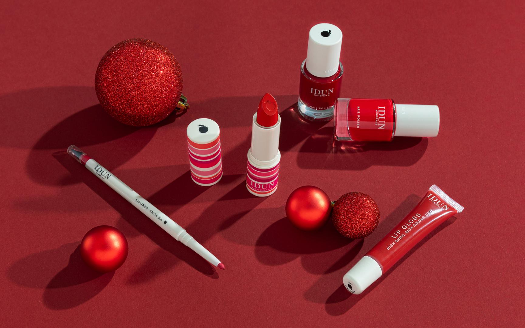 Neglelakk og leppestift i røde nyanser fra IDUN minerals