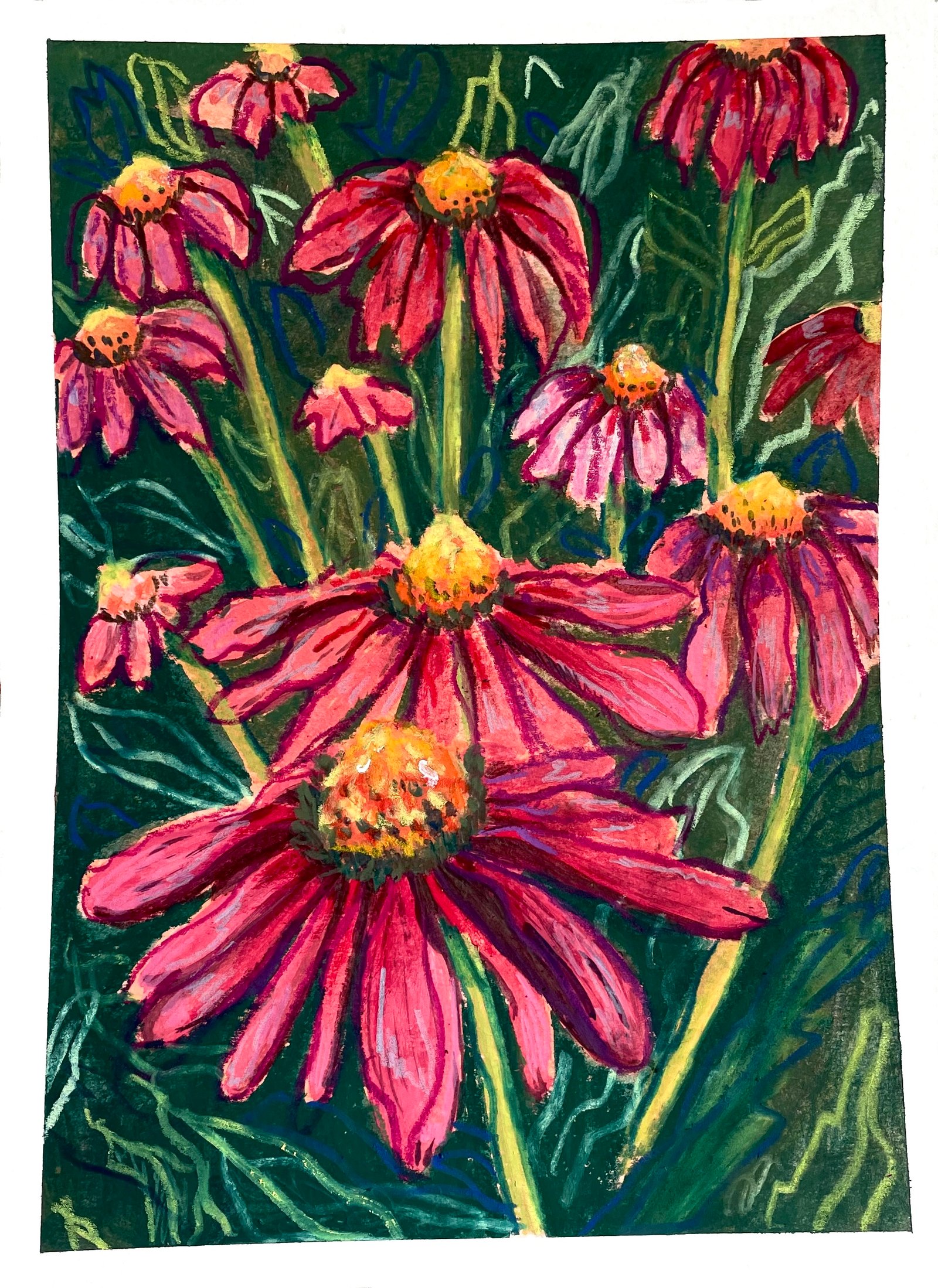 pink flowers in green background