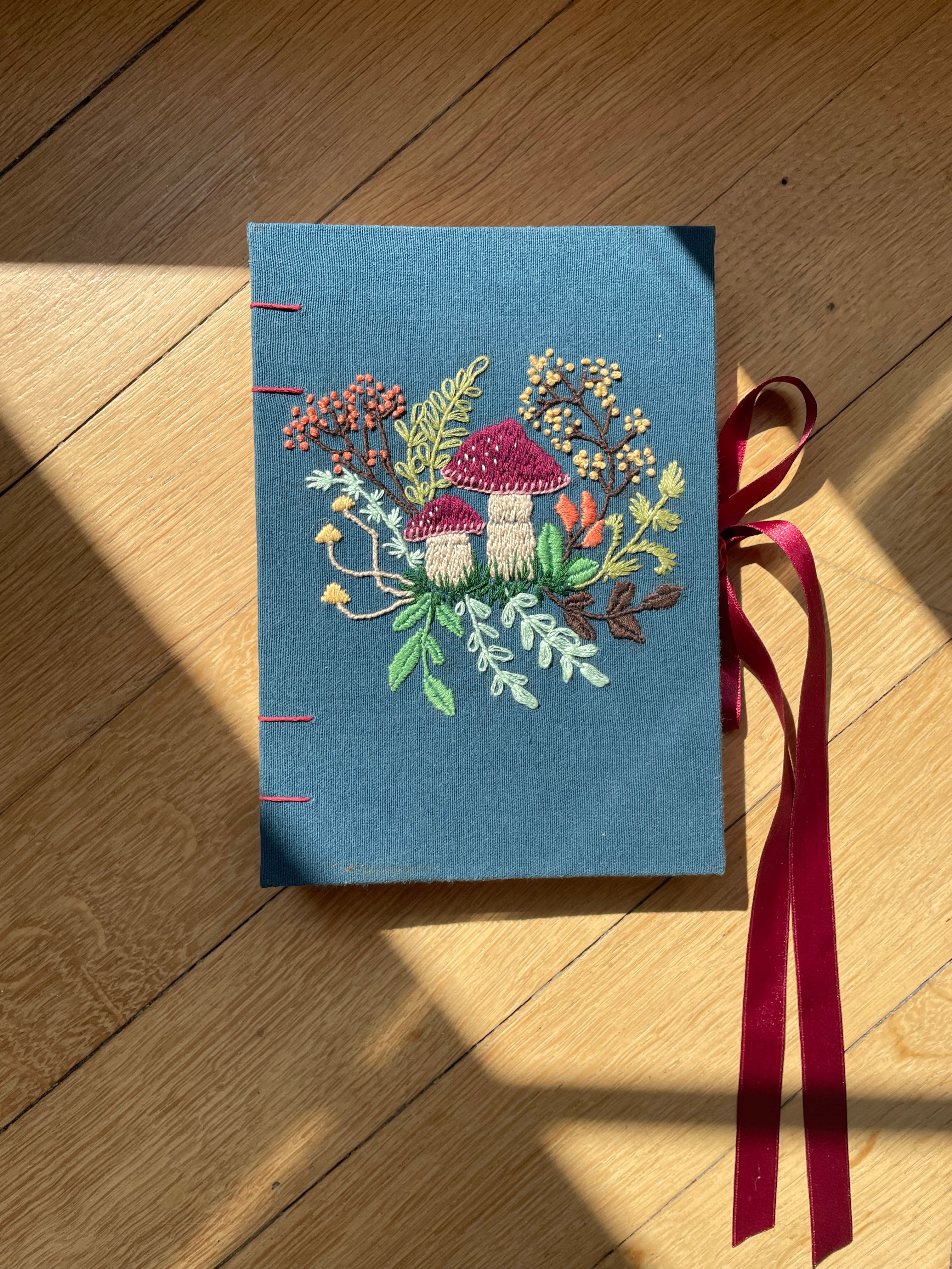 Notebook with embroidery mushrooms