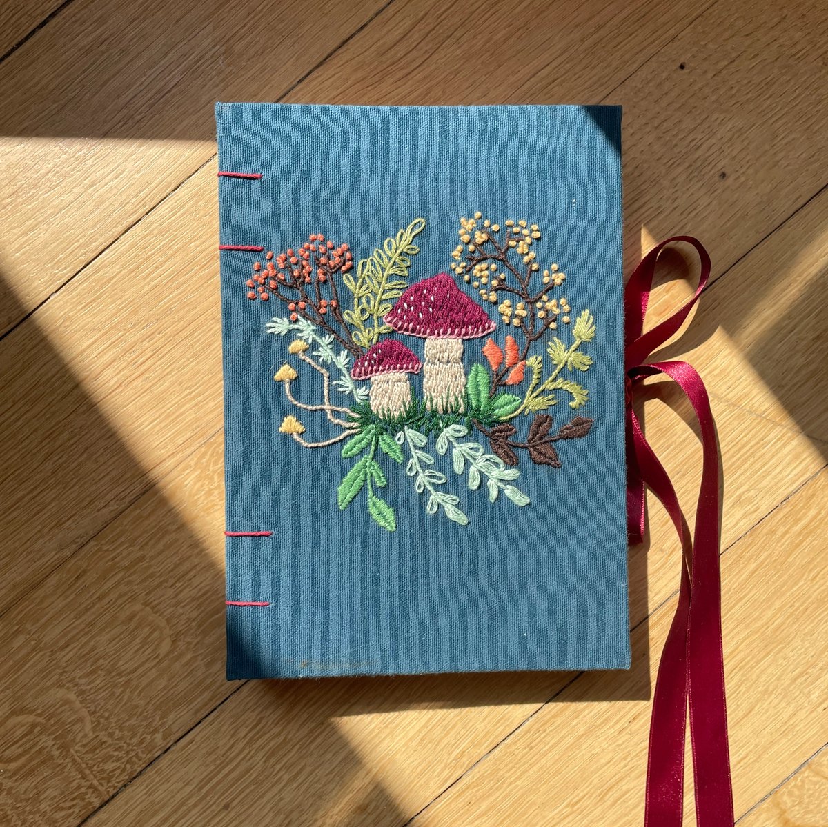 Notebook with embroidery mushrooms