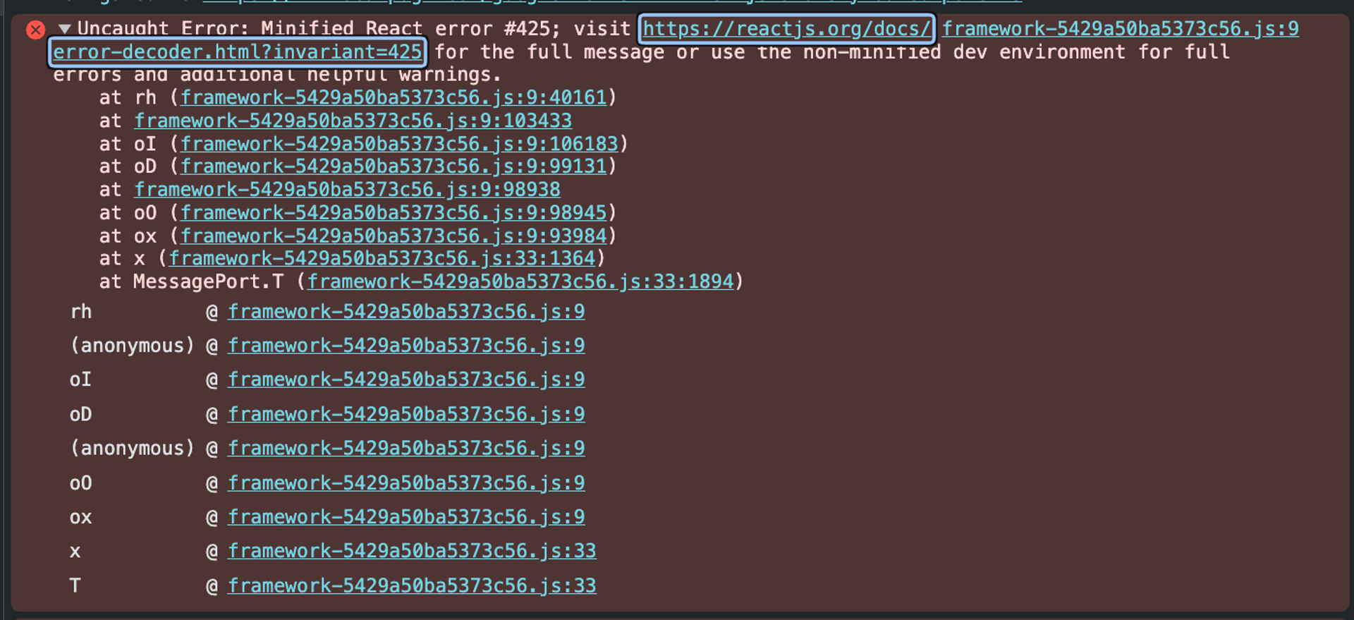 No syntax highlighting with React error #425 and server side rendering fix