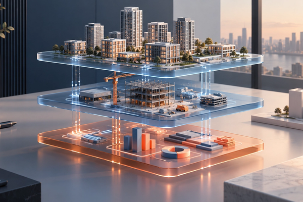 Three connected technology layers supporting portfolio data, construction execution, and CapEx oversight.