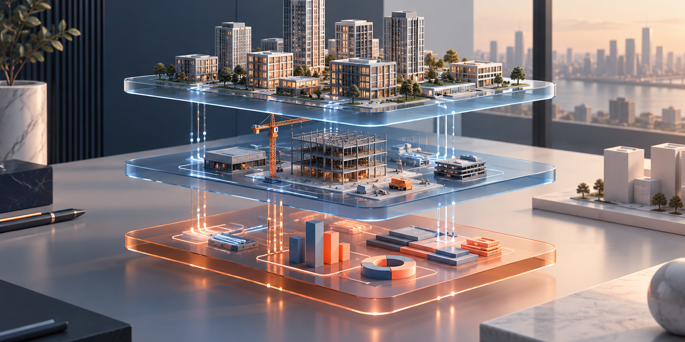 Three connected technology layers supporting portfolio data, construction execution, and CapEx oversight.