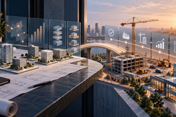 A capital planning roadmap bridging a portfolio of properties to active construction execution and reporting.