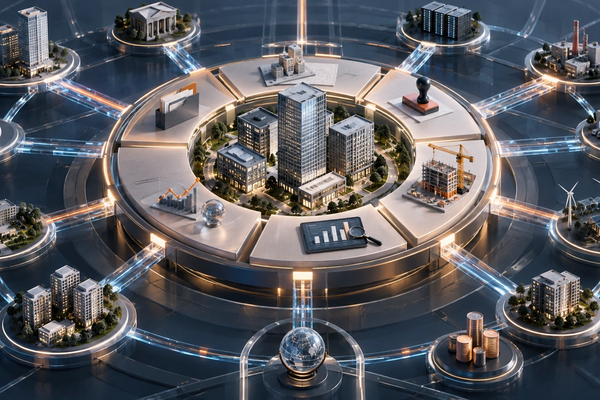 A central real estate CapEx lifecycle connected to accounting, construction, reporting, and portfolio systems.