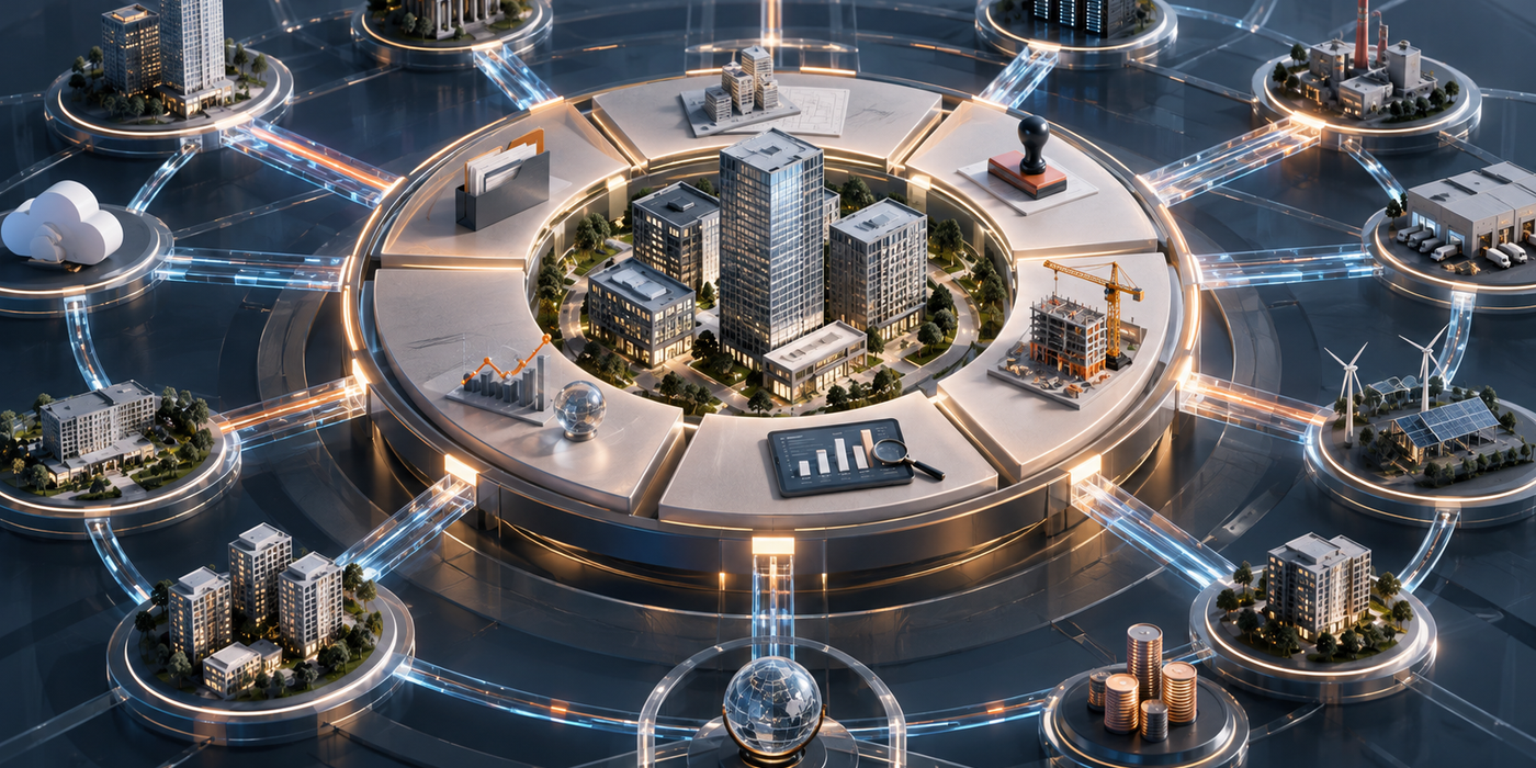 A central real estate CapEx lifecycle connected to accounting, construction, reporting, and portfolio systems.