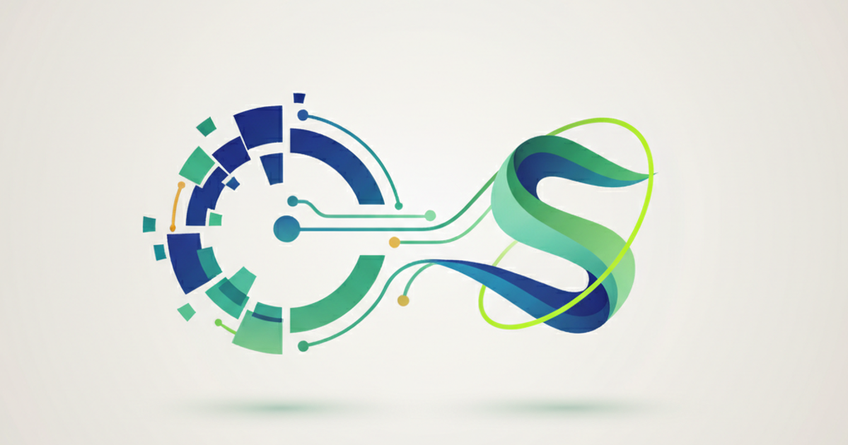 Abstract illustration of an old logo transforming into a new, modern logo, symbolizing rebranding and evolution.