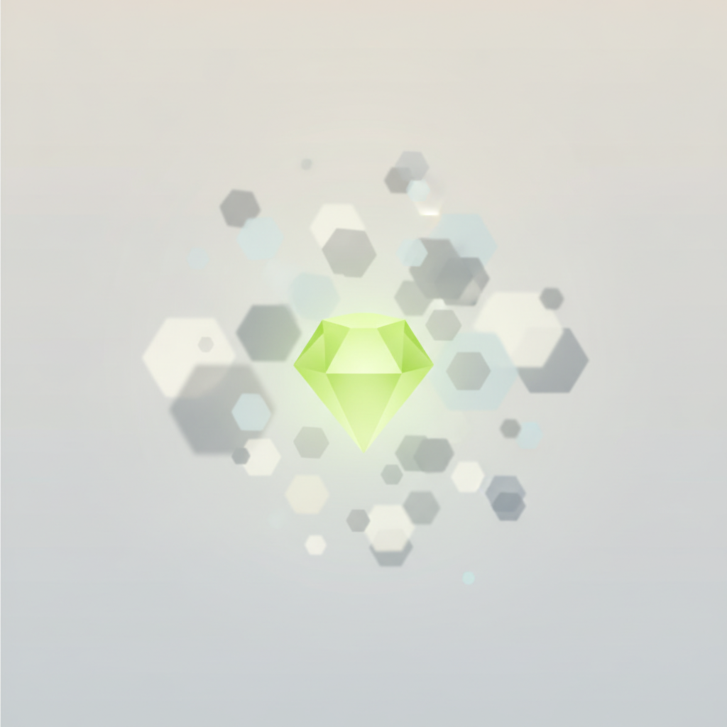 Abstract illustration of a simple, distinct shape standing out from a crowd of complex, similar shapes, emphasizing clarity and recognition
