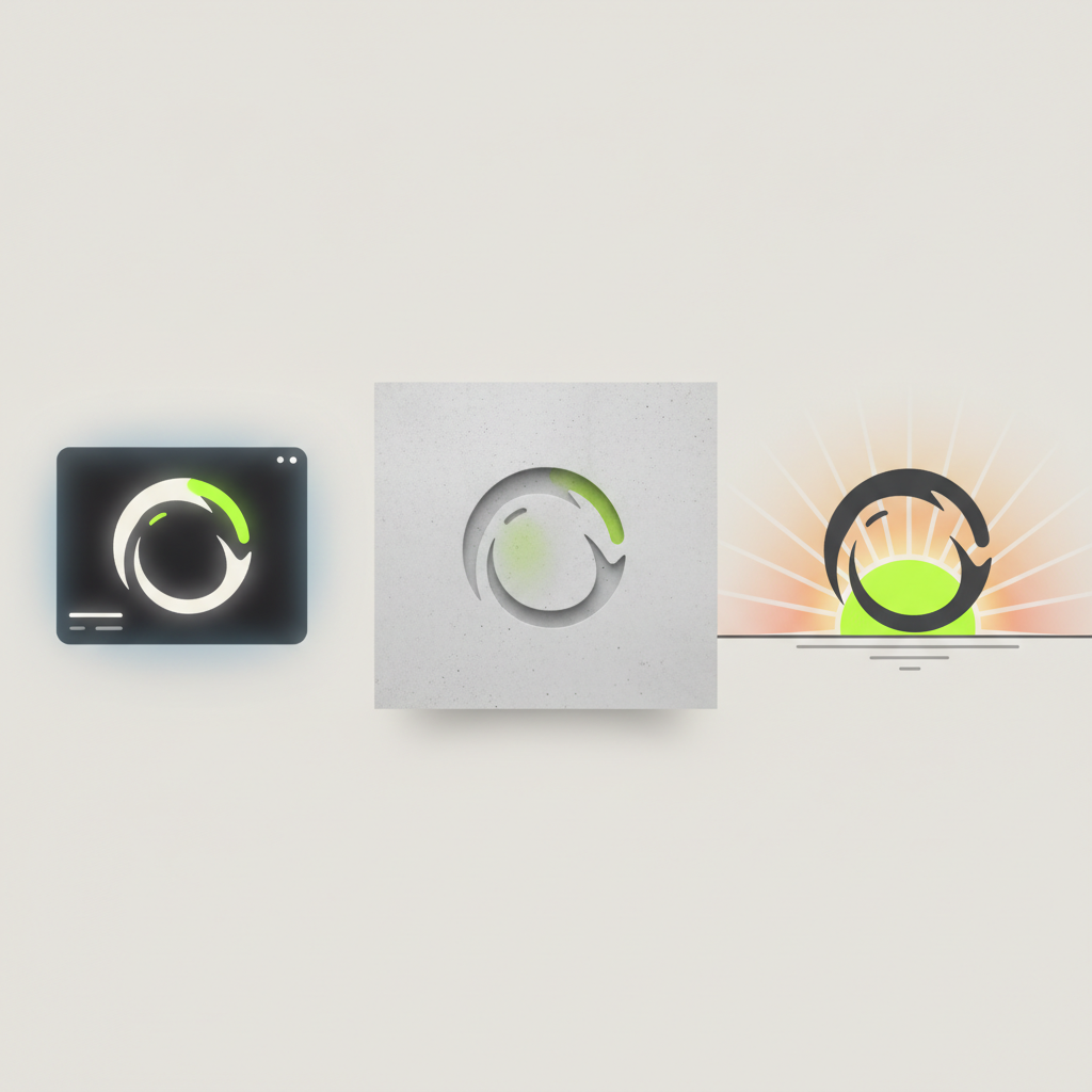 Conceptual illustration showing a single, consistent logo design adapting seamlessly across various abstract mediums and eras, representing versatility and timelessness