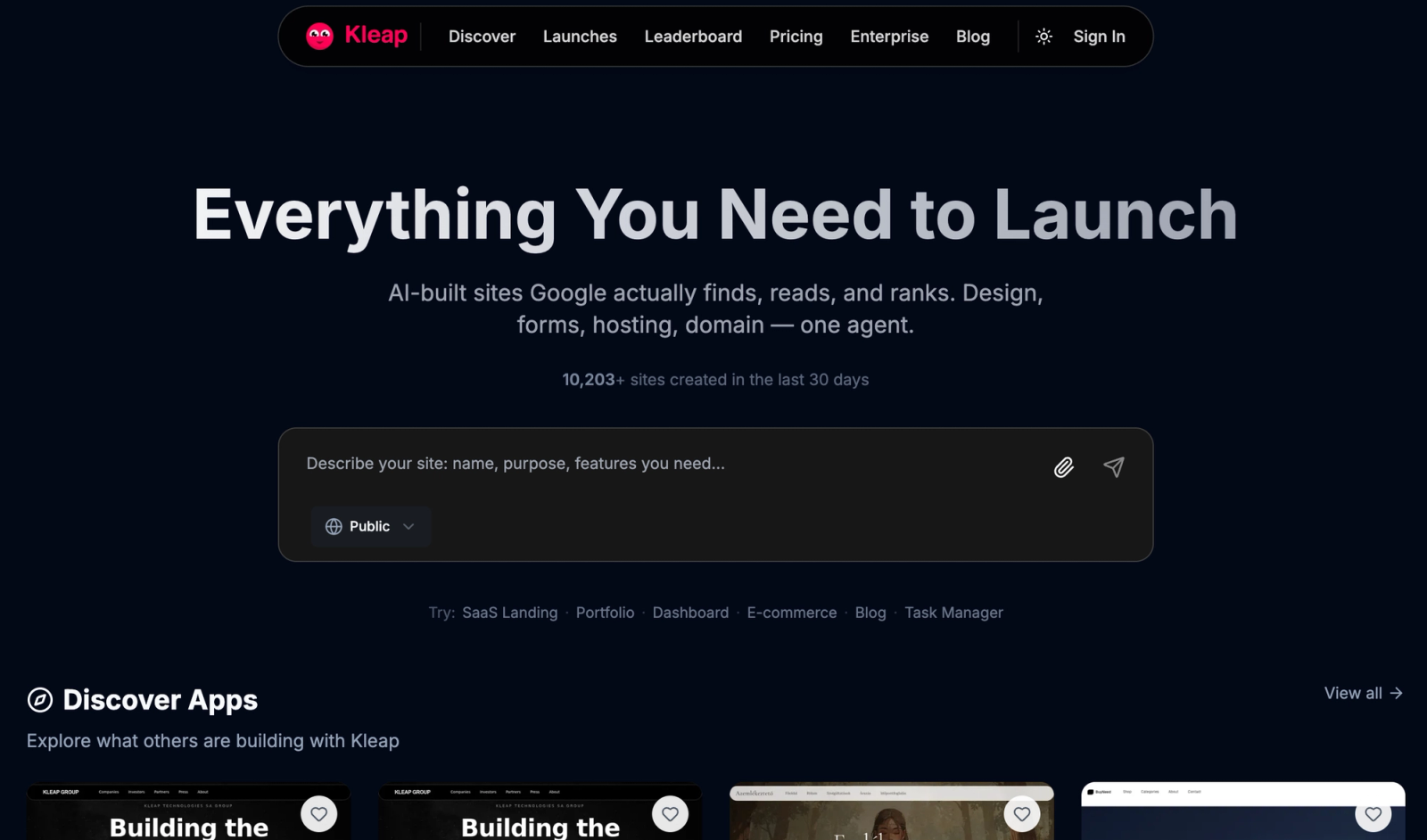 Kleap website