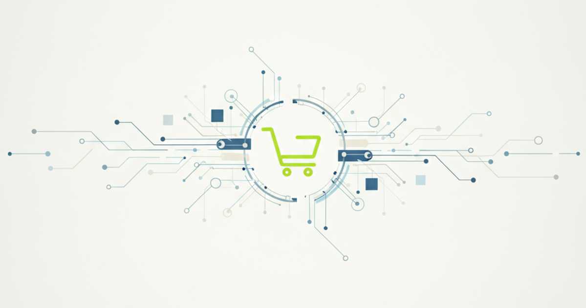 Abstract illustration of a global dropshipping network with a shopping cart icon.