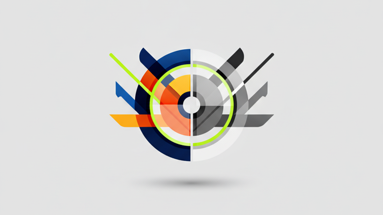 A logo design transitioning from color to black and white, symbolizing versatility and clarity.