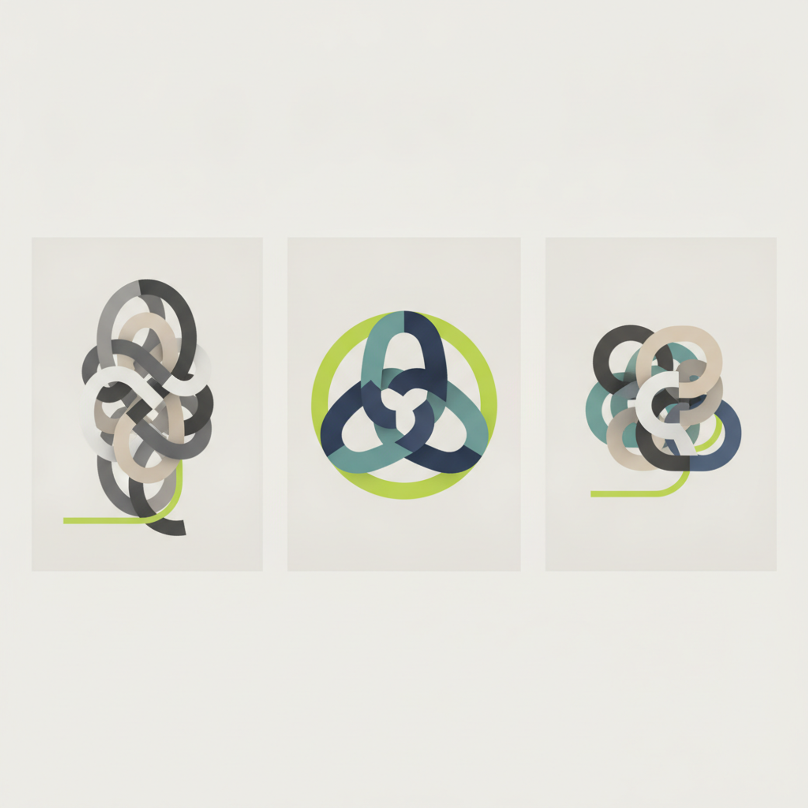 An abstract illustration showing three distinct visual styles side by side: one focused on elegant typography, one on a singular abstract symbol, and one blending text and symbol, all representing different logo types.