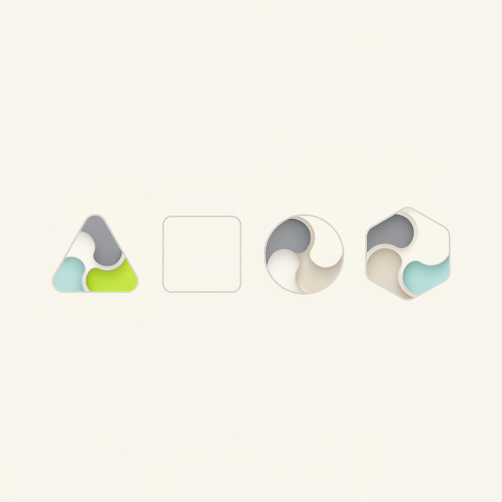 Abstract illustration of a simple, versatile logo adapting to different shapes and sizes, representing scalability and adaptability.