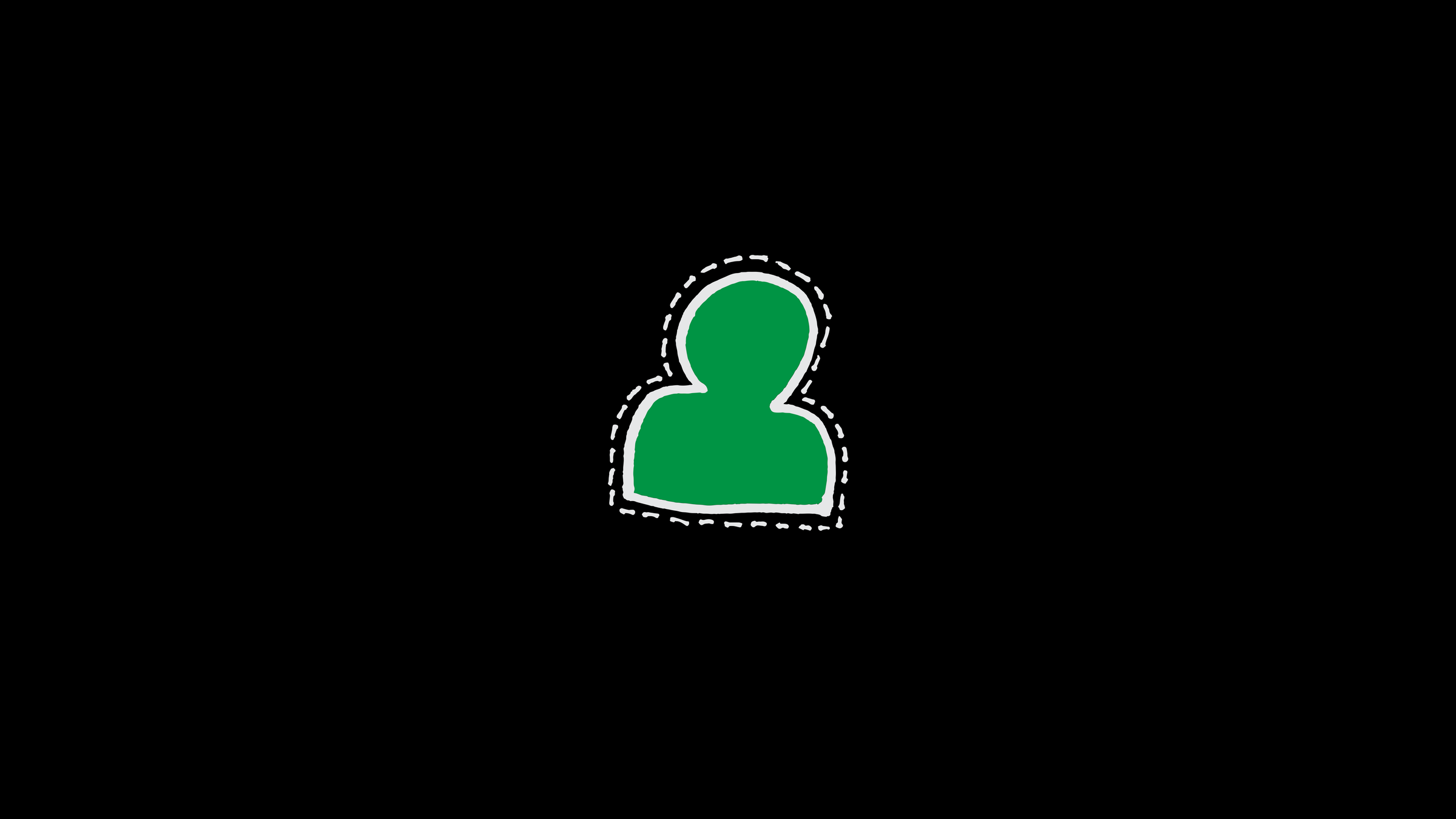 A single user icon drawn in green with a dashed outline around it, on black.