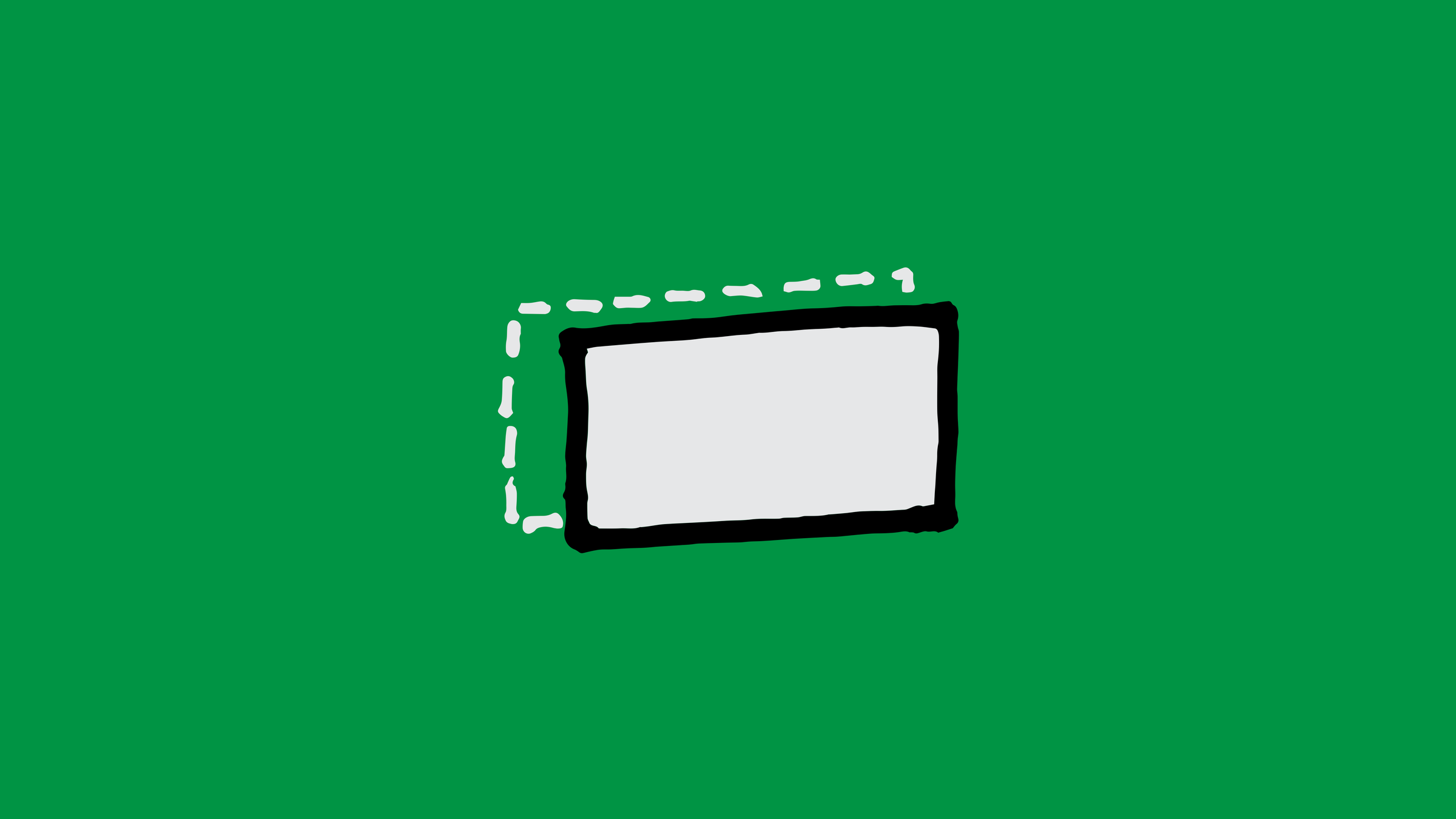 A dashed rectangle and a solid drawn rectangle overlapping, slightly out of register, on green.