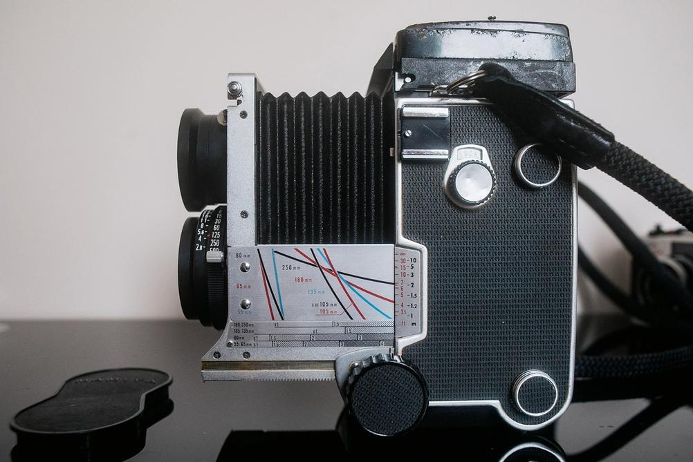 Mamiya C220 with extended bellows.