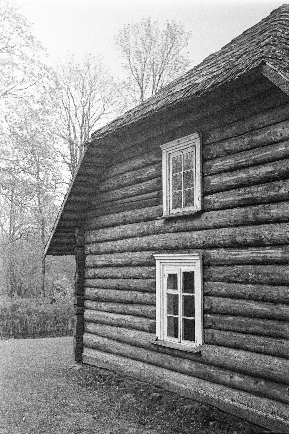 Black and white photo of a house.