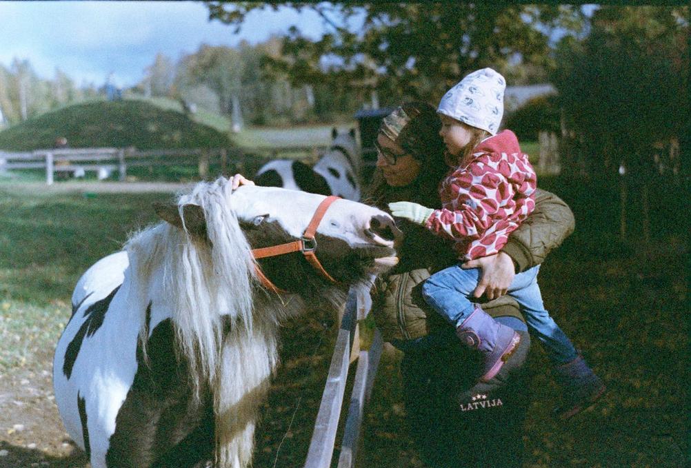Photo of my wife and daughter petting a horse.