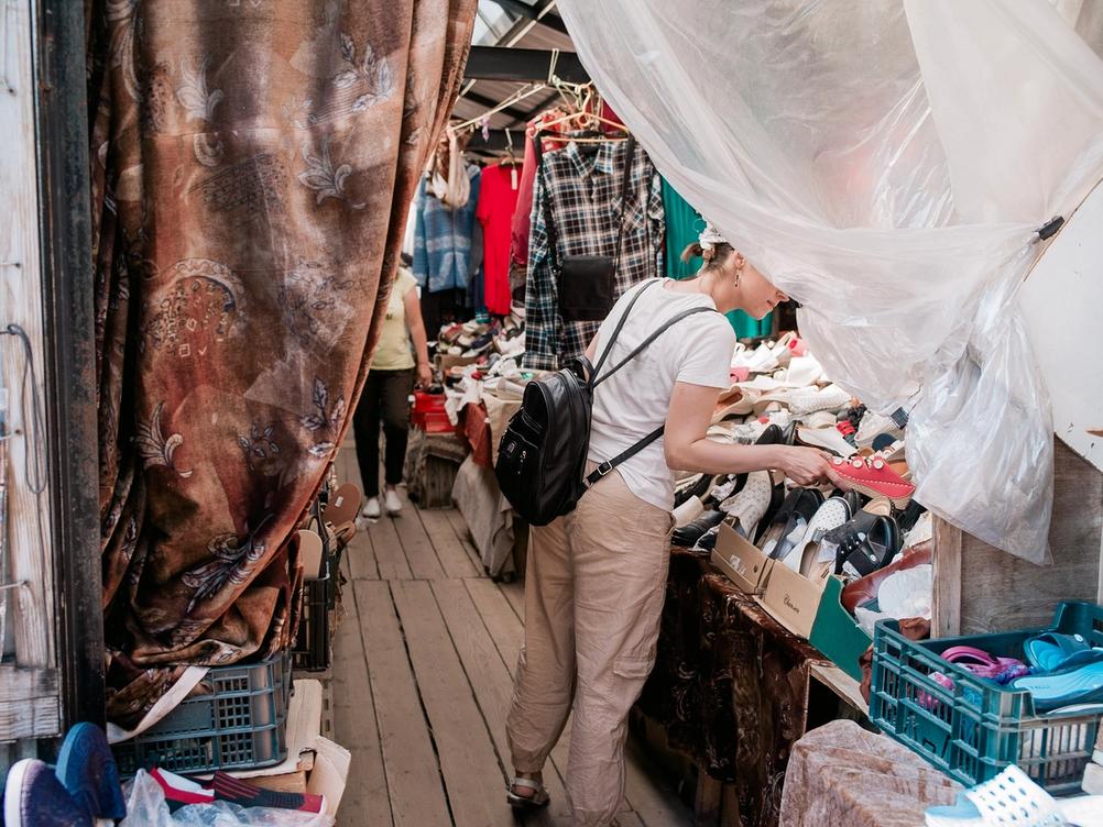 Photo of a weird market selling clothes.