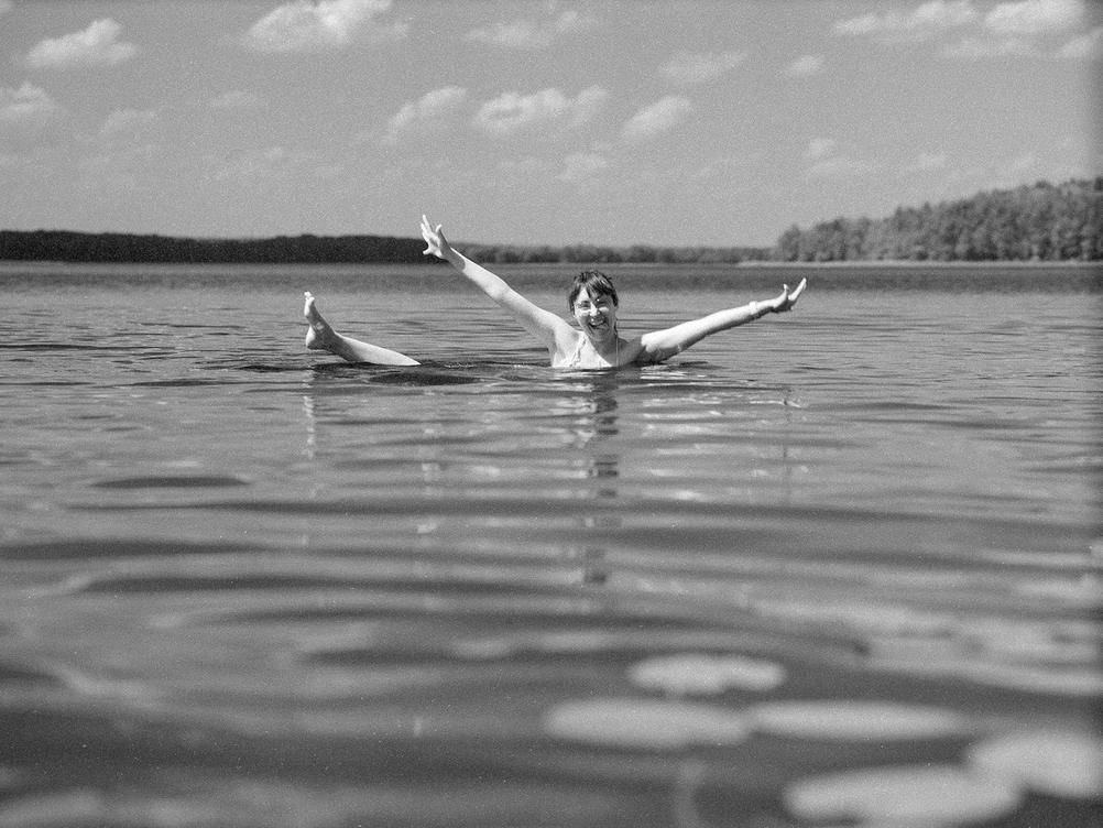 Photo of my wife goofing around in lake.