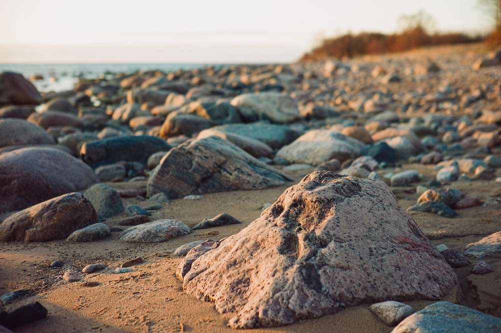 Photo of a very rocky beach.