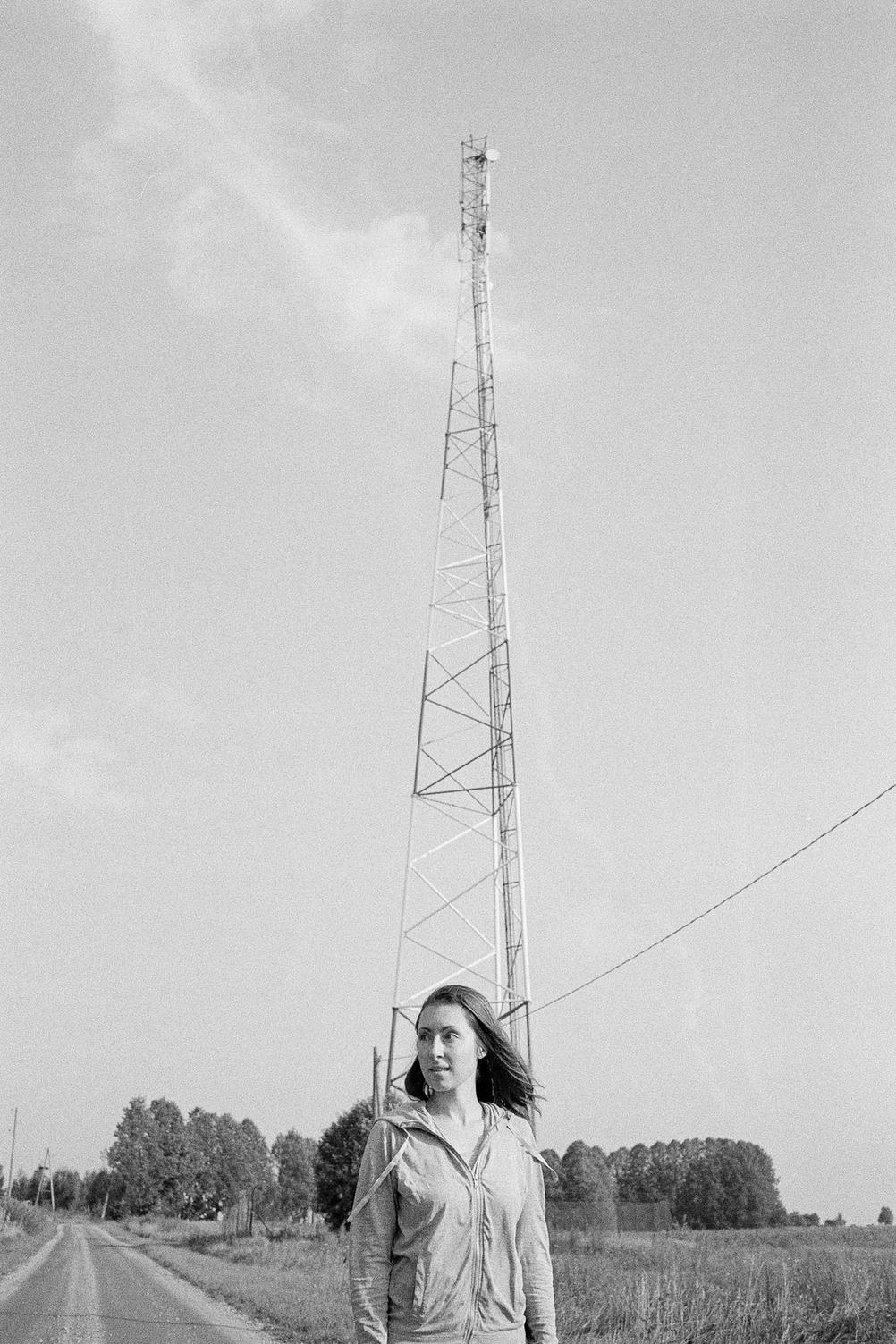 Photo of my wife with a tower growing out of her head.