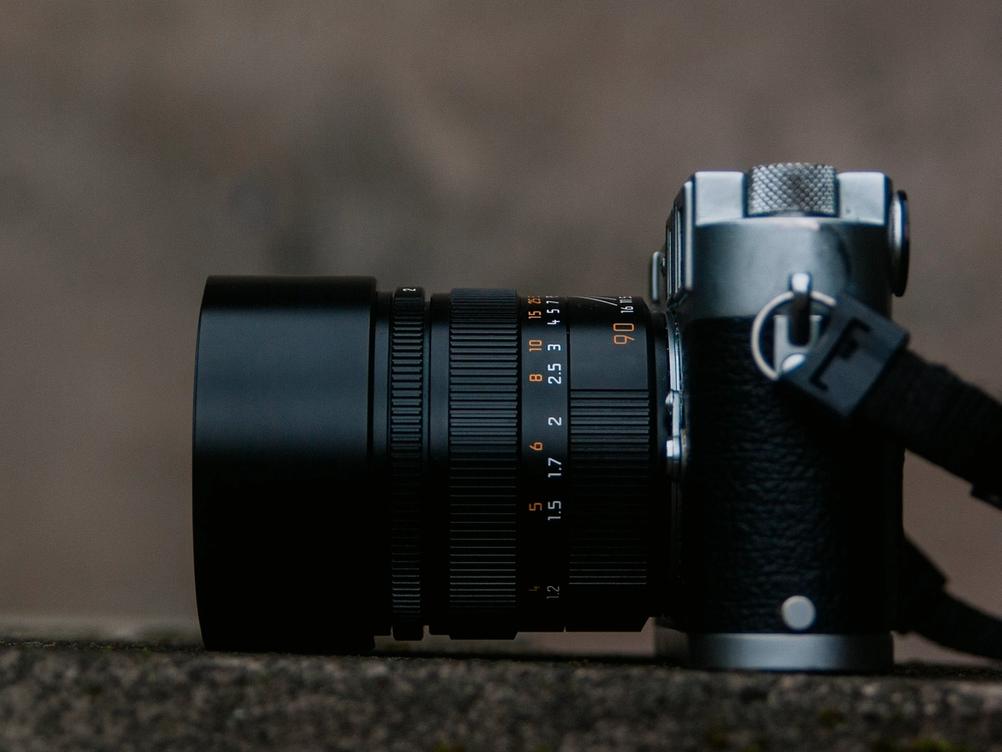 Photo of Leica Summicron-M 90mm f2 pre-ASPH lens on a Leica M3 camera.